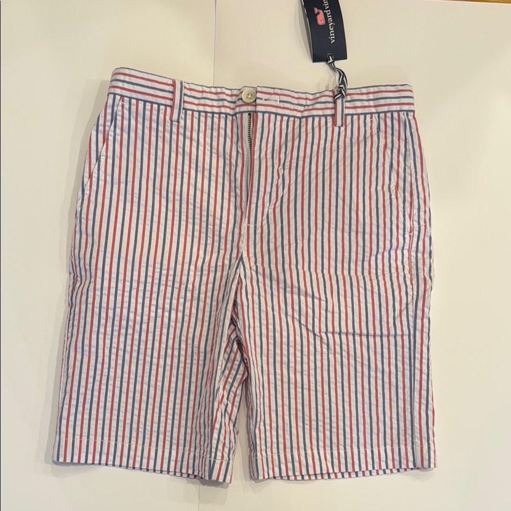 🐳 Viineyard Vines Red and Blue Striped Boys Breaker Shorts NWT size 18